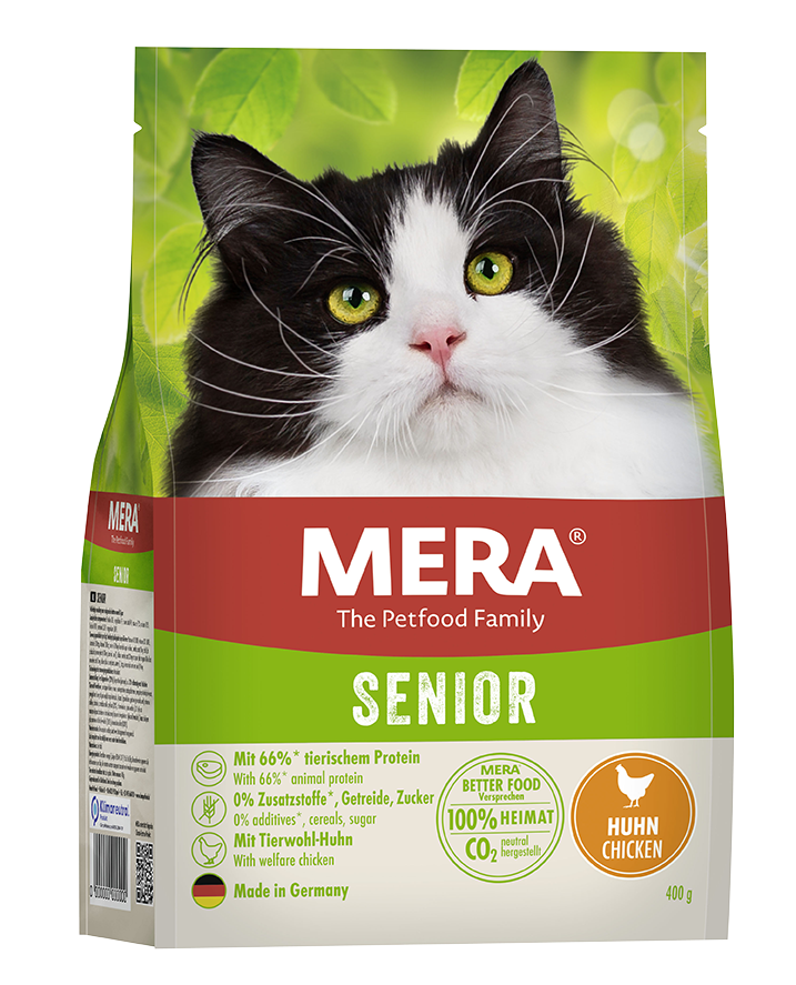 Mera Cats Senior Huhn 400 g MERA THE PETFOOD FAMILY. AUS LIEBE ZUM TIER UND ZUR NATUR. Wir lieben Tiere. Damit fing vor über 70 Jahren alles an. Mit dieser Liebe und mit dem Wunsch