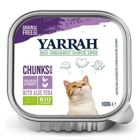 Yarrah | Bio-Bröckchen mit Huhn, Truthahn & Aloe Vera | 64 x 100 g