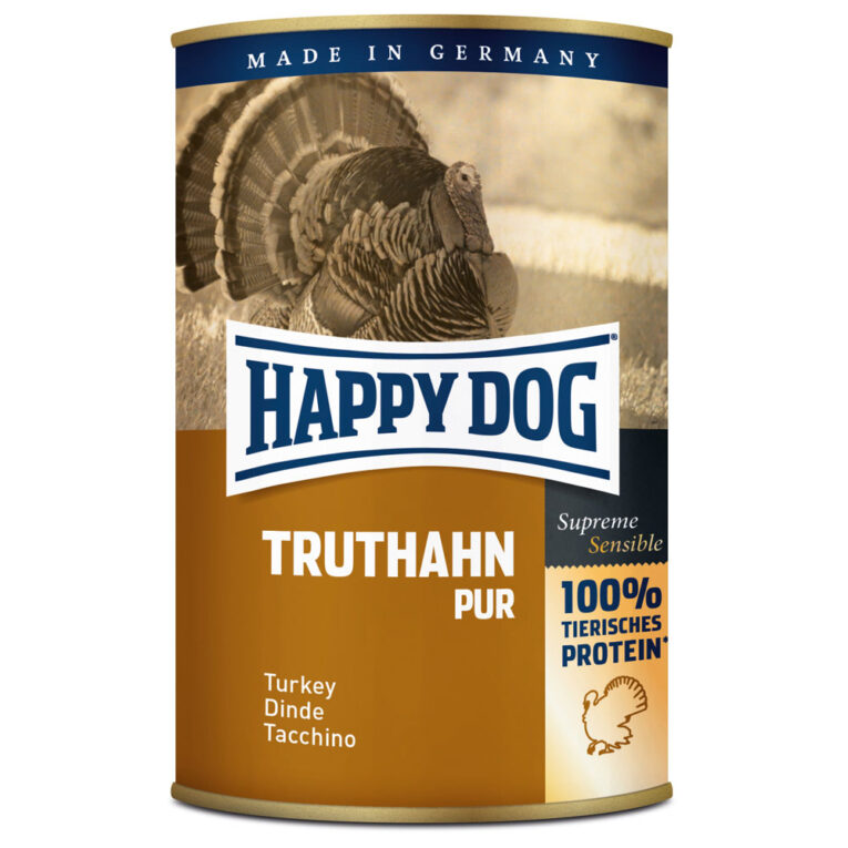 Happy Dog - Nassfutter - Single Protein Truthahn Pur (getreidefrei) Für eine ausgewogene Ernährung von Hunden gehört Fleisch zu den Hauptbestandteilen. Happy Dog Single Protein Truthahn eignet sich hervorragend als Fleischzugabe zum Mischen mit Flocken. Da nur eine Proteinquelle verwendet wird