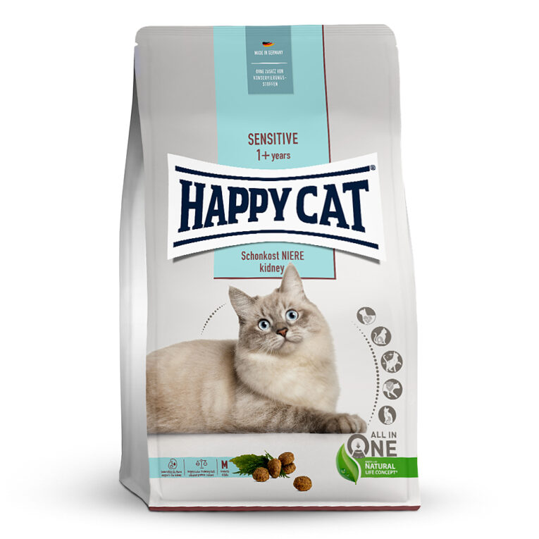 Sensitive Schonkost Niere Happy Cat Schonkost Niere wurde speziell zur Unterstützung der Nieren mit angepasstem Protein- und Mineralstoffgehalt entwickelt. Die ausgewogene Rezeptur mit den Proteinquellen Grieben