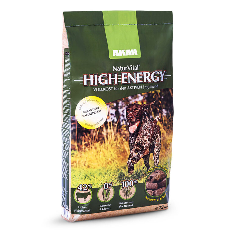 NaturVital High Energy 2 kg Das Jagdhundfutter NaturVital High Energy von Akah hat eine besonders hohen Rindfleischanteil von 41