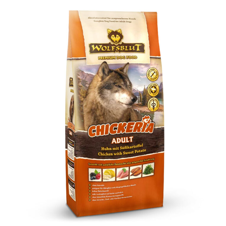 Wolfsblut - Trockenfutter - Chickeria Adult (getreidefrei) Wolfsblut Chickeria Adult mit Huhn und Süßkartoffeln bietet ein getreidefreies Alleinfutter für ausgewachsene und ernährungssensible Hunde. Es beinhaltet hochwertige