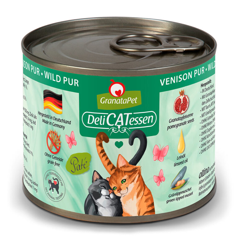 Wild PUR GranataPet DeliCATessen Nassfutter ist ein hochwertiges Alleinfuttermittel für ausgewachsene Katzen – ohne Getreide
