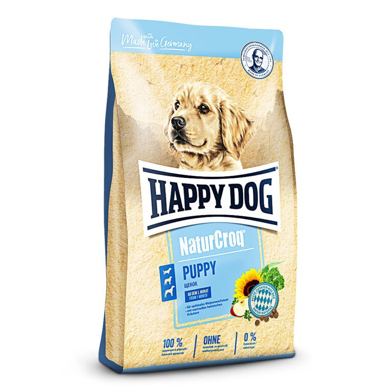 Happy Dog - Trockenfutter - NaturCroq Puppy NaturCroq Puppy von Happy Dog ist ein Trockenfutter für Welpen ab der 4. Lebenswoche bis zum 6. Monat. Das Happy Dog Welpenfutter zeichnet sich durch seine ausgewogene Zusammensetzung aus wertvollen tierischen Proteinen
