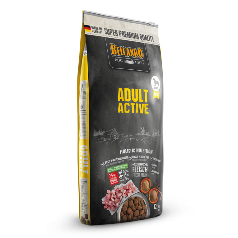 Belcando - Trockenfutter - Adult Active Das Trockenfutter Adult Active von Belcando enthält schmackhaftes Geflügelfleisch. Bei der Herstellung wird 30% frisches Muskelfleisch verwendet