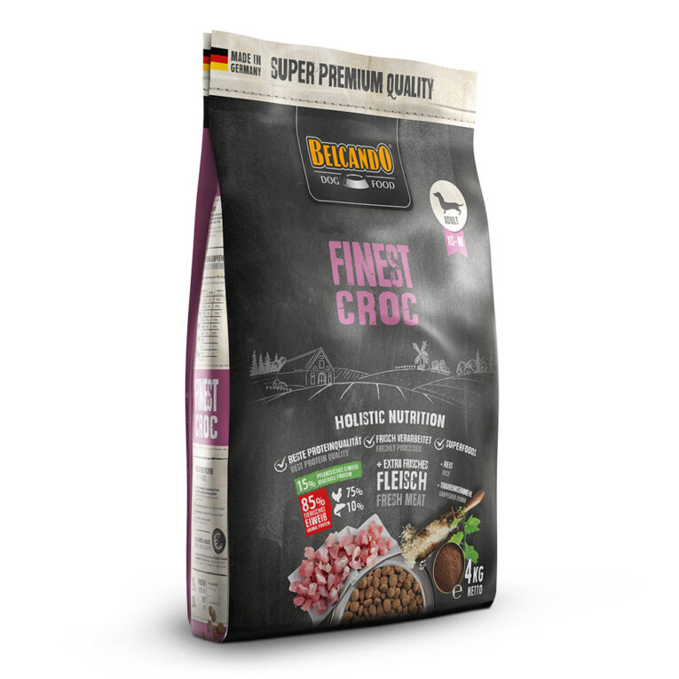 Belcando - Trockenfutter - Finest Croc Das Trockenfutter Finest Croc von Belcando enthält schmackhaftes Geflügelfleisch das mit gesunden Innereien wie Leber kombiniert wird. Bei der Herstellung wird 30% frisches Muskelfleisch verwendet