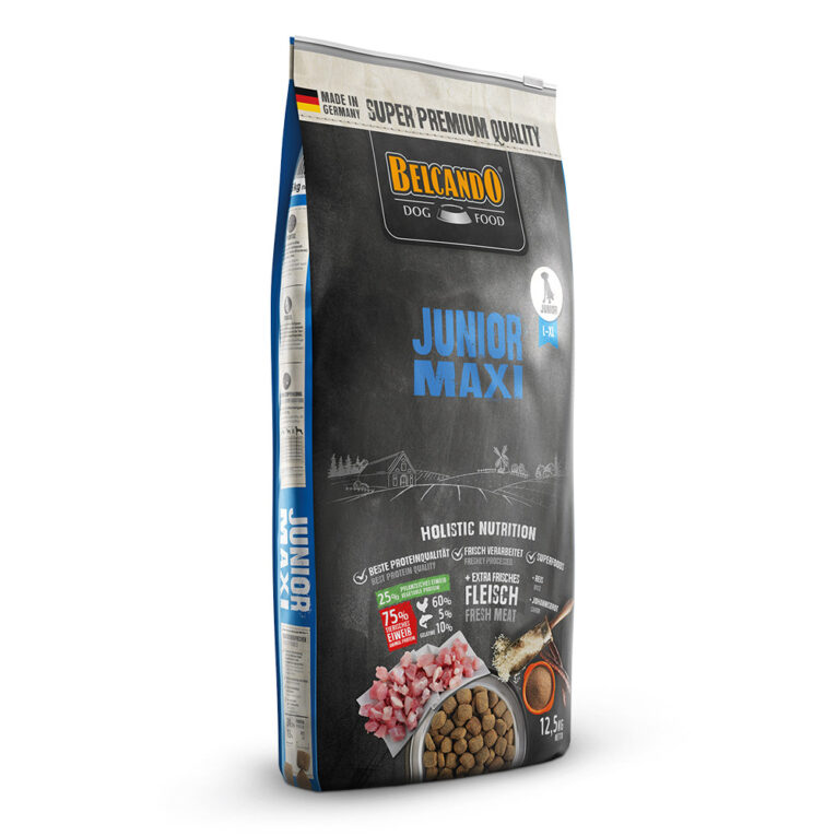 Belcando - Trockenfutter - Junior Maxi Das Trockenfutter Junior Maxi von Belcando enthält schmackhaftes Geflügelfleisch. Bei der Herstellung wird 30% frisches Muskelfleisch verwendet