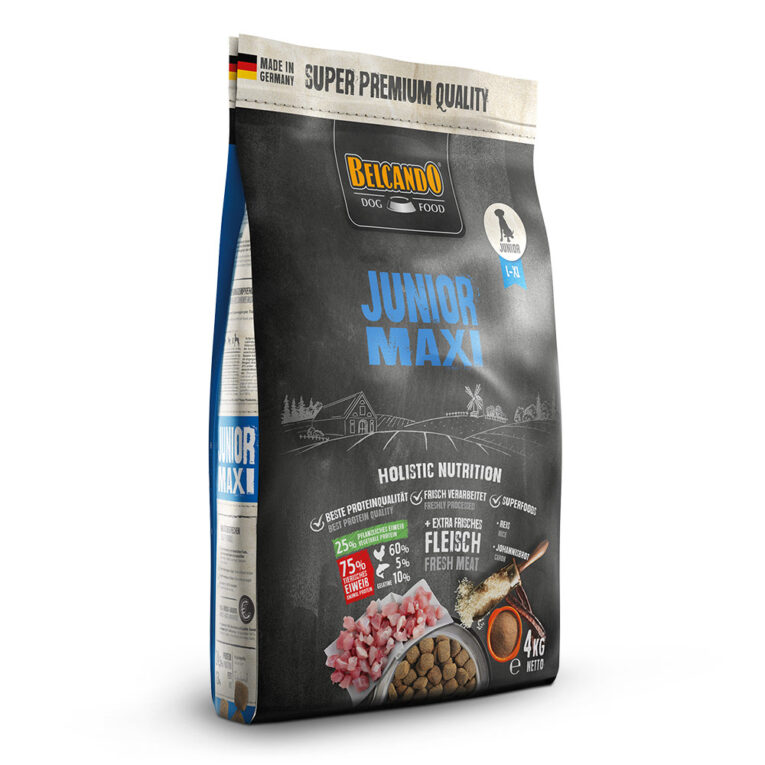 Belcando - Trockenfutter - Junior Maxi Das Trockenfutter Junior Maxi von Belcando enthält schmackhaftes Geflügelfleisch. Bei der Herstellung wird 30% frisches Muskelfleisch verwendet