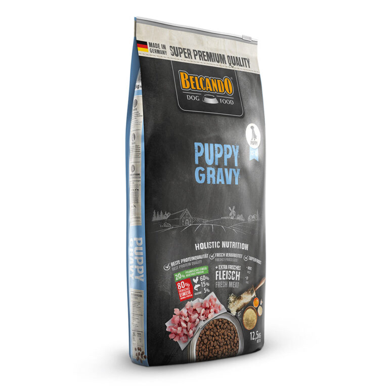 Belcando - Trockenfutter - Puppy Gravy Das Alleinfutter Belcando Puppy Gravy enthält leicht verdauliches schmackhaftes Geflügelfleisch. Bei der Herstellung wird 30% frisches Muskelfleisch verwendet