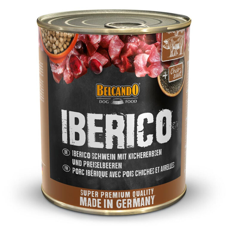 Iberico mit Kichererbsen Das hochwertige Nassfutter Iberico mit Kichererbsen ist ein echter Gaumenschmaus für Ihren Hund. Erhältlich mit vielen leckeren Zutaten wie Preiselbeeren und Kichererbsen