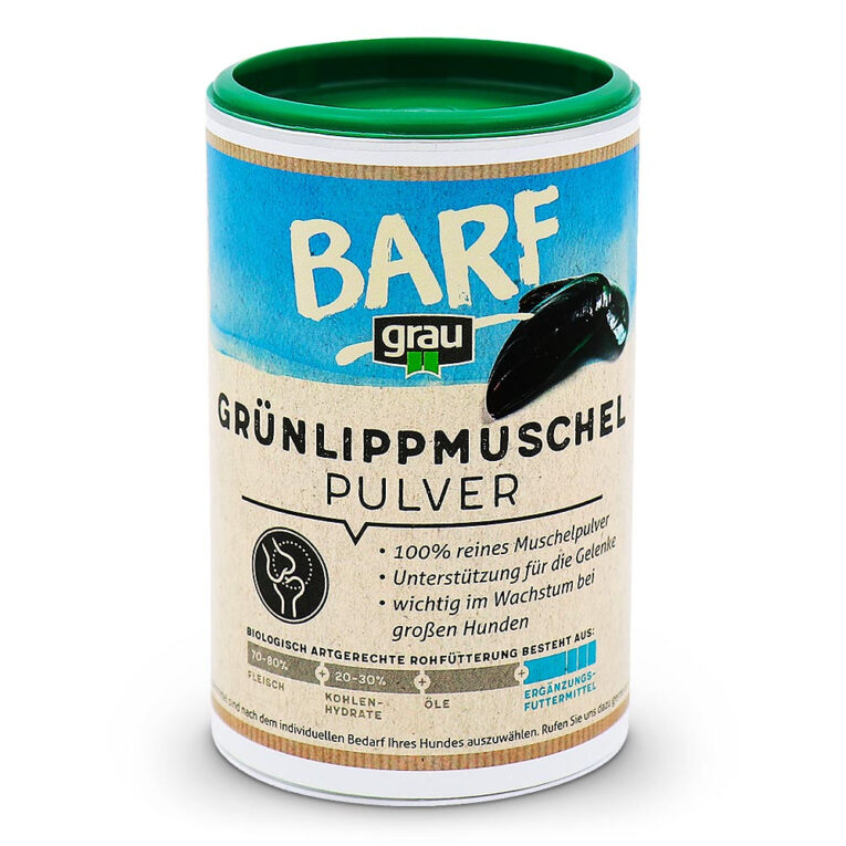 grau - Ergänzungsfutter - Grünlippmuschel Pulver Das Grünlippmuschelpulver von grau ist ein besonders hochwertiges Ergänzungsfutter für Ihren Hund. Die Grünlippmuschel enthält viel der wertvollen Glykosaminoglykane