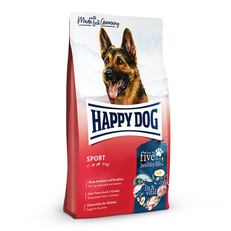 Fit & Vital Adult Sport Happy Dog Fit & Vital Adult Sport bietet ein ideales Trockenfutter für Hunde mit hohem Aktivitätsniveau wie Sport- und Leistungshunde