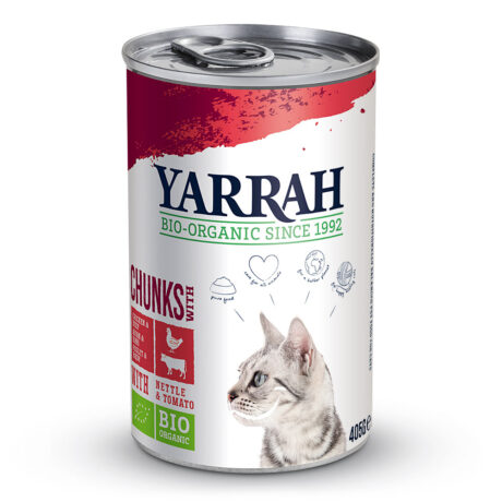 Yarrah | Bio-Bröckchen mit Huhn, Rind, Brennnessel & Tomate | 24 x 405 g