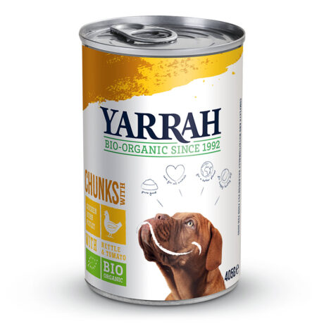Yarrah | Bio-Bröckchen mit Huhn, Brennnessel & Tomate | 48 x 400 g