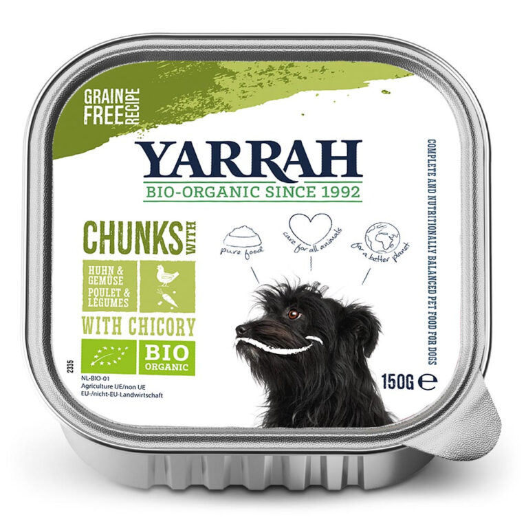 Yarrah - Nassfutter - Bio Bröckchen mit Huhn & Chicorée (getreidefrei) Das Bio Bröckchen Nassfutter mit Huhn & Chicorée von Yarrah bietet ein ausgewogenes und getreidefreies Alleinfuttermittel für ausgewachsene Hunde aller Rassen. Das Futter enthält 53% biologisches Fleisch vom Huhn. Ein besseres Leben für alle Tiere steht hierbei im Vordergrund