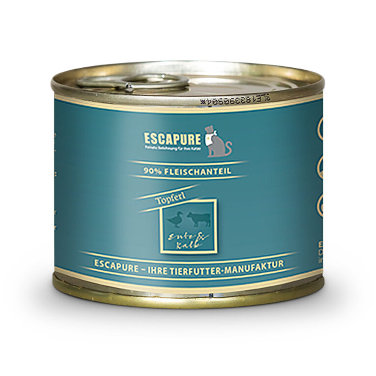 Escapure - Nassfutter - Enten Topferl mit Kalb (getreidefrei) Das Nassfutter Enten Topferl mit Kalb von Escapure ist eine leckere