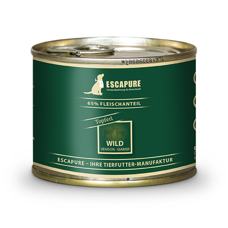 Escapure - Nassfutter - Wild Topferl (getreidefrei) Eine ausgewogene Ernährung für den Hund zu finden ist oftmals nicht einfach. Die Zusammensetzung sollte optimal auf die Ernährungsbedürfnisse des Hundes ausgelegt sein und alle wichtigen Nährstoffe