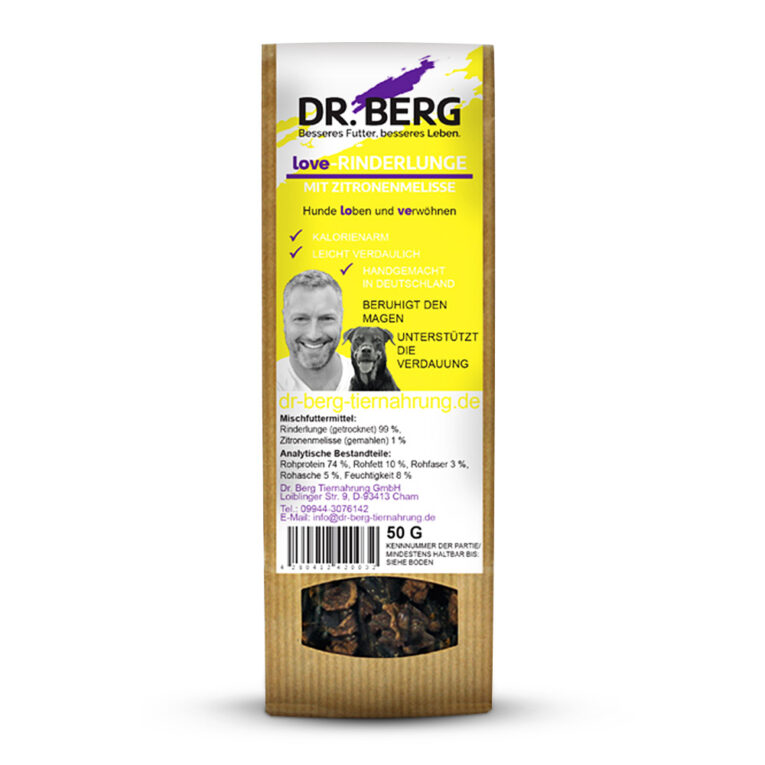 Dr. Berg - Kausnack - love-Rinderlunge Zitronenmelisse (getreidefrei) Dann sollten Sie Ihrem Hund love-RINDERLUNGE mit Zitronenmelisse geben: wenn Du ein hochwertiges