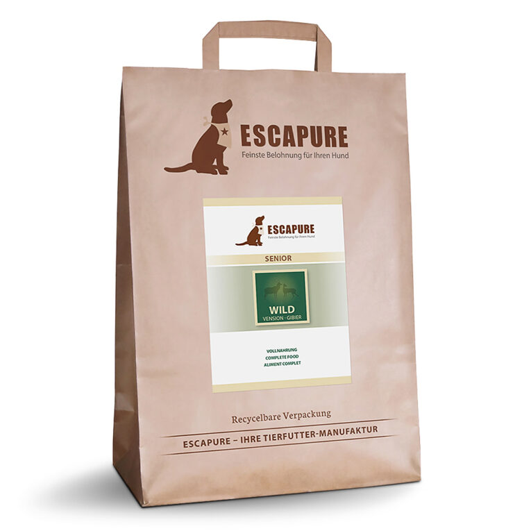 Escapure - Trockenfutter Premium Senior Wild 4 kg Durch seine speziell auf Senioren abgestimmte Rezeptur und die vielen frischen Zutaten unterstützt unser Senioren-Trockenfutter Ihren Liebling auch im hohen Alter. Frisches Fleisch und die Zugabe von Vitaminen wie Erbsen
