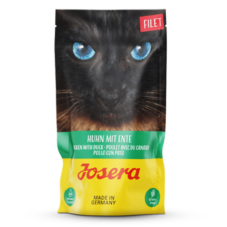 Josera - Nassfutter - Filet Huhn mit Ente Die leckeren Fleisch- und Fischvariationen von JOSERA Filet mit vielen saftigen Filetstückchen sorgen für ein unvergleichliches Genusserlebnis. Selbst die mäkligsten Samtpfoten werden von dem exquisiten Filetgeschmack überzeugt sein. JOSERA Filet eignet sich durch den hohen Fleischanteil