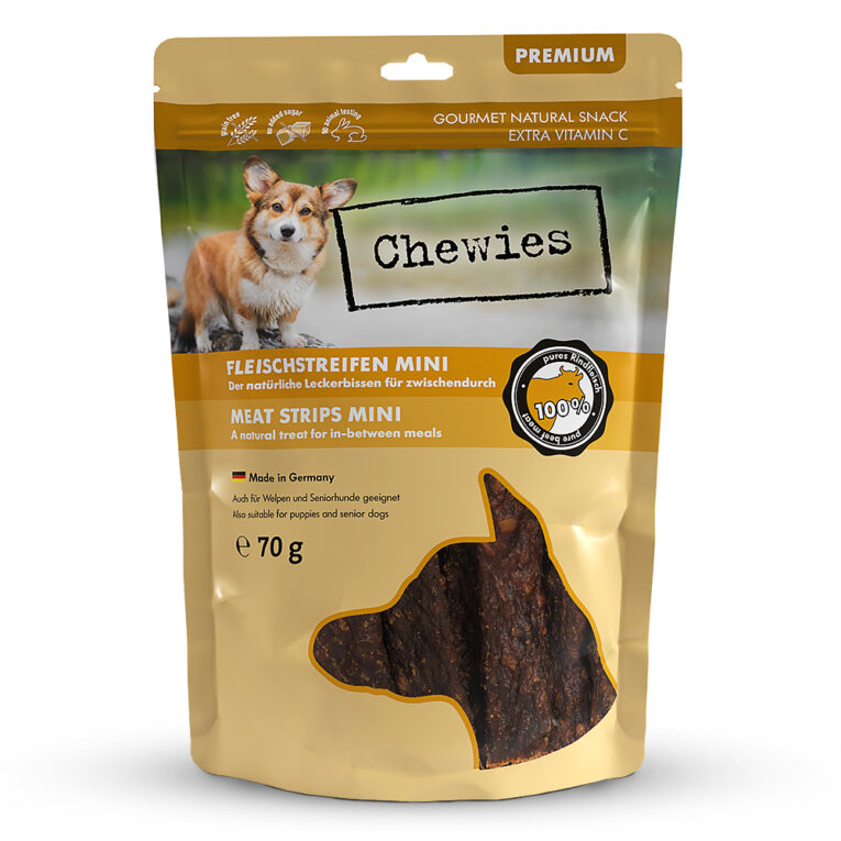Chewies Fleischstreifen Mini - Rind Die herrlich fleischigen Hundesnacks von Chewies gibt es jetzt in klein - speziell für kleine Hunde