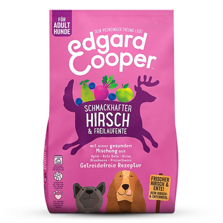 Frischer Hirsch & Freilaufente Unsere Rezeptur mit frischem Hirsch und Ente aus Freilaufhaltung liefert hochwertiges Protein aus neuartigen Quellen (ohne getrocknetes oder entwässertes Fleisch) und ist somit perfekt für empfindliche Mägen. Dieses Futter enthält außerdem Präbiotika für einen gesunden Darm. Die Süßkartoffel liefert langsam freisetzende Energie. Wir bereiten unser Trockenfutter mit einem super gesunden Mix aus Obst und Gemüse sowie einer extra Portion Kräuter zu. Dann wird es schonend gegart