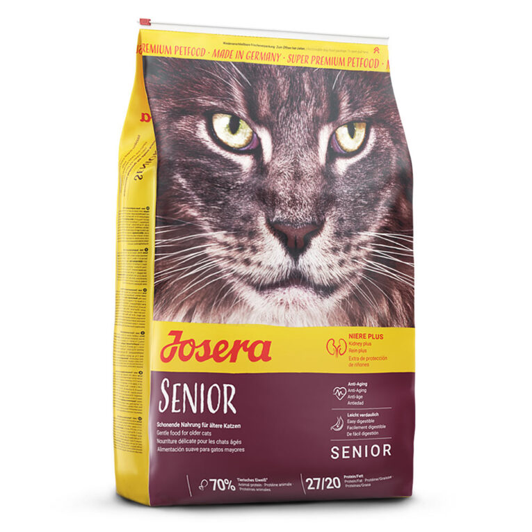 Josera – Trockenfutter – Senior Senior von Josera ist ein köstliches Trockenfutter mit Rohstoffen aus Premium-Qualität für ältere Katzen. Die ausgewogene Rezeptur begünstigt einen Anti-Aging Effekt: Durch wertvolle Antioxidantien wie Vitamin E