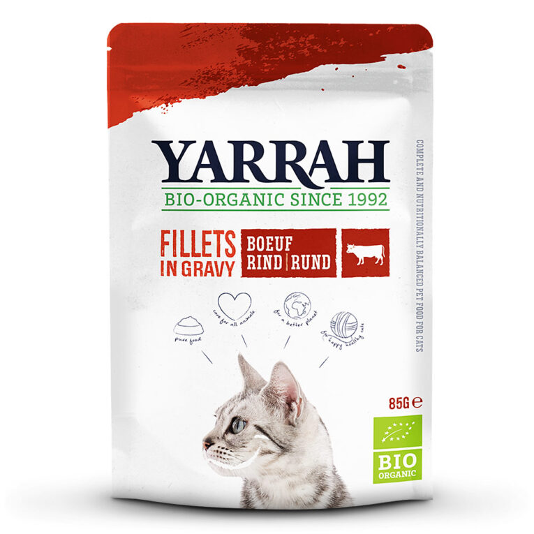 Filets in Soße mit Rind Biologische Filets in Soße mit Rind für Katzen in einem praktischen Beutel. Geeignet für Katzen aller Rassen und Altersgruppen. Vollwertiges