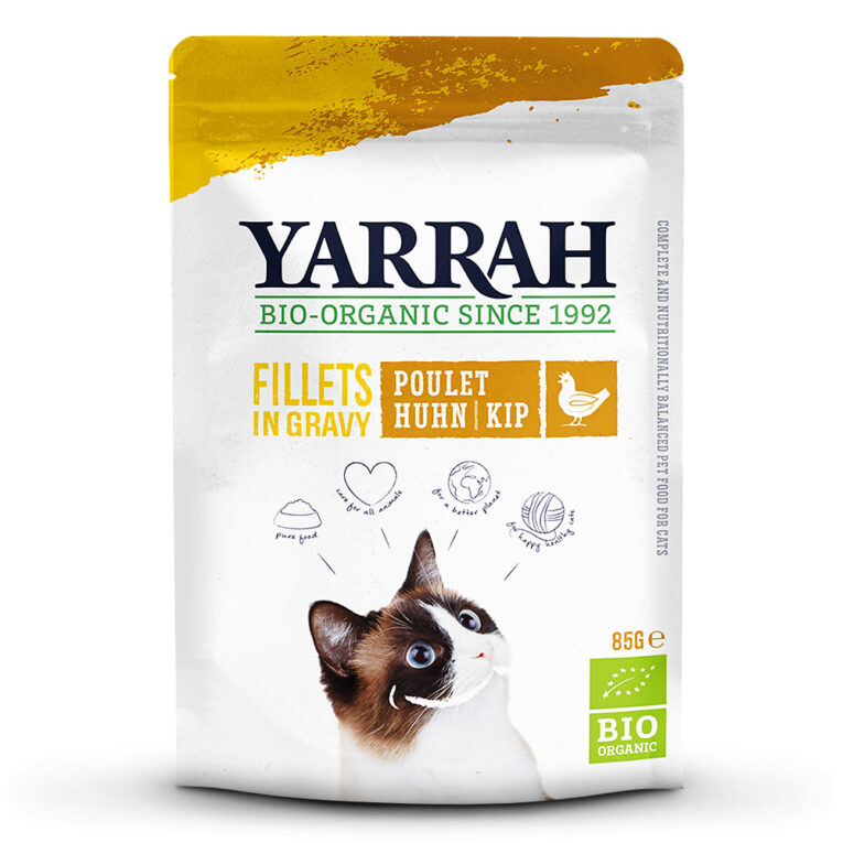 Filets in Soße mit Huhn Biologische Filets in Soße mit Huhn für Katzen in einem praktischen Beutel. Geeignet für Katzen aller Rassen und Altersgruppen. Vollwertiges