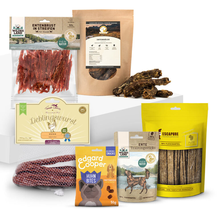 Mit Geflügel Natürliche und frische Zutaten Getreidefreie Rezepturen Viel Fleisch Probierpaket Snack Mix Geflügel Das Probierpaket Snack Mix Geflügel ist ideal für das Training Ihres Lieblings geeignet. Snacks für Hunde sind eine tolle Belohnung und sollten genau wie das Hundefutter von hoher Qualität sein. Ob beim Training