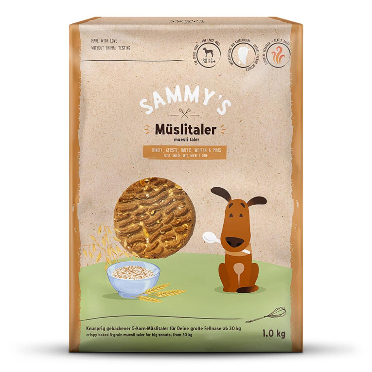 Bosch Hundesnacks Sammy's Müslitaler Sammy’s Müslitaler Knusprig gebackener 5-Korn-Müslitaler für Ihre große Fellnase ab 30 kg Knackiges Vollkorn