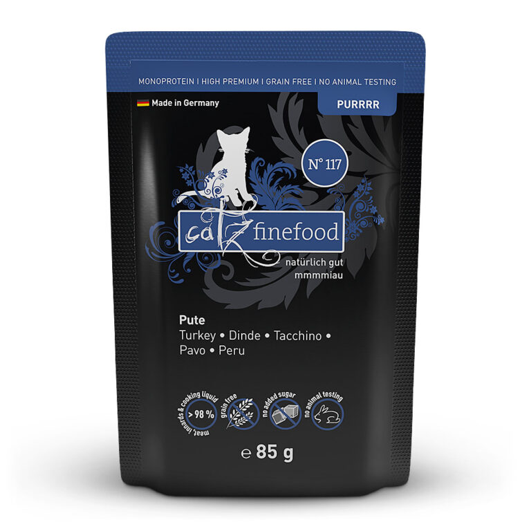 catz finefood - Nassfutter - Purrrr No.117 Pute Monoprotein-Feinkost für Katzen zur artgerechten Ernährung unserer Samtpfoten. catz finefood Purrrr N° 117 enthält leckere und gut verträgliche Pute