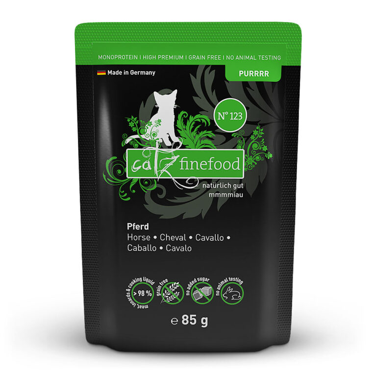 Catz finefood - Nassfutter - Purrrr No.123 Pferd Monoprotein-Feinkost für Katzen zur artgerechten Ernährung unserer Samtpfoten. catz finefood Purrrr N° 123 enthält leckeres und gut verträgliches Pferd