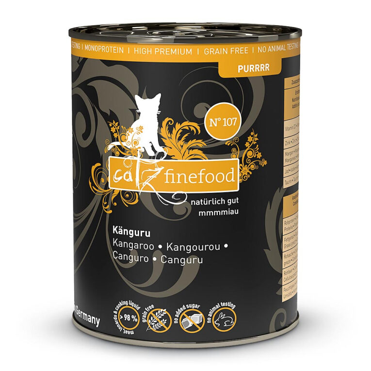 catz finefood - Nassfutter - Purrrr No. 107 Känguru (getreidefrei) Purrrr No. 107 Känguru ist ein allergenarmes Alleinfuttermittel mit nur einer tierischen Proteinquelle. Es ist nicht nur besonders schmackhaft