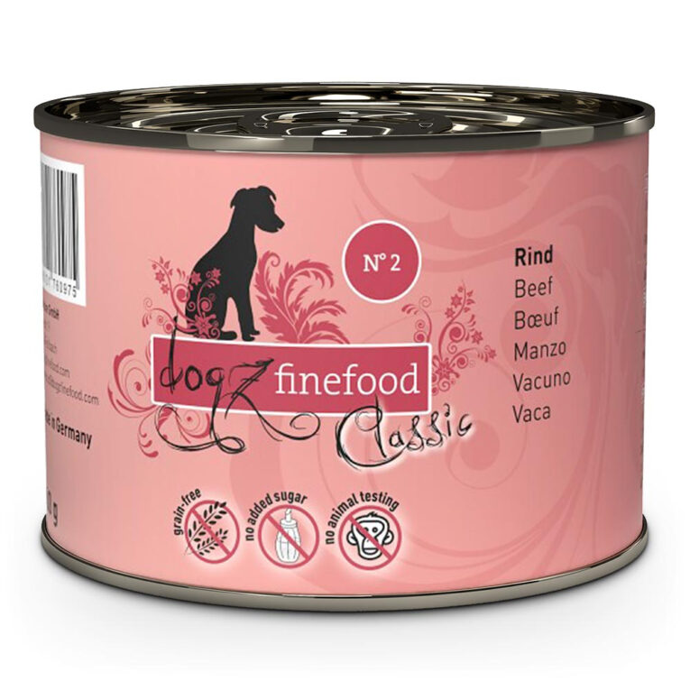 dogz finefood No.2 Rind No.2 Nassfutter von Dogz finefood bietet durch den hohen Rindfleischanteil eine artgerechte und getreidefreie Ernährung für ihren Hund. Weitere gesunde Zutaten wie Kartoffeln