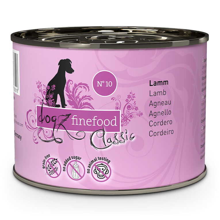 dogz finefood No.10 Lamm No.10 Nassfutter von dogz finefood bietet durch den hohen Lammfleischanteil eine artgerechte und getreidefreie Ernährung für ihren Hund. Weitere gesunde Zutaten w ie Preiselbeeren