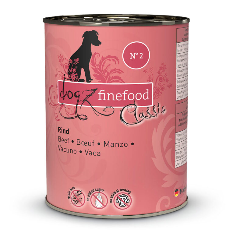dogz finefood No.2 Rind No.2 Nassfutter von dogz finefood bietet durch den hohen Rindfleischanteil eine artgerechte und getreidefreie Ernährung für ihren Hund. Weitere gesunde Zutaten wie Kartoffeln