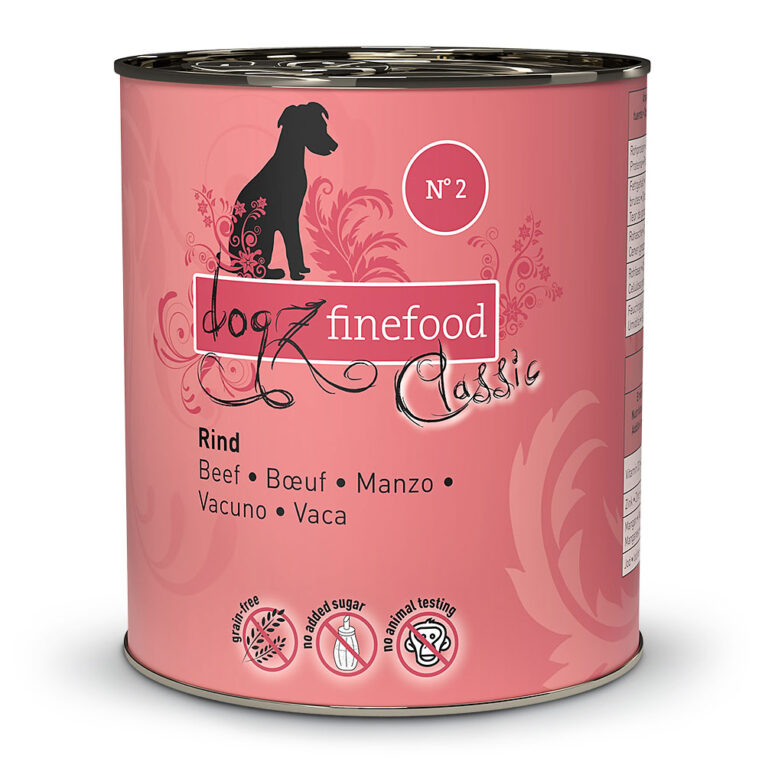 dogz finefood No.2 Rind No.2 Nassfutter von dogz finefood bietet durch den hohen Rindfleischanteil eine artgerechte und getreidefreie Ernährung für ihren Hund. Weitere gesunde Zutaten wie Kartoffeln