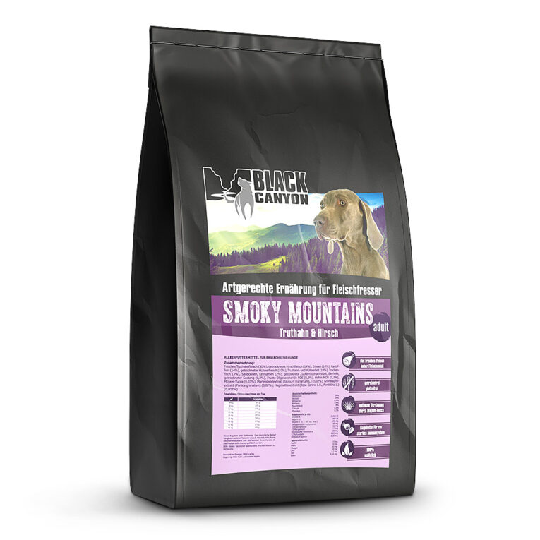 Black Canyon Smoky Mountain Trockenfutter Für das Wohlbefinden und die Gesundheit des Hundes ist eine artgerechte und ausgewogene Ernährung unerlässlich. Das Black Canyon Trockenfutter Smoky Mountains Truthahn & Hirsch bietet eine leckere Vollnahrung mit viel Fleisch