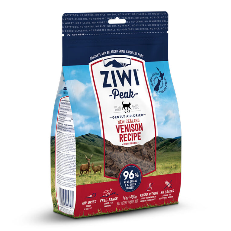 Ziwi Peak - Trockenfutter - Air Dried Cat Food Venison (getreidefrei) Das luftgetrocknete Ziwi Peak Katzenfutter Air Dried Venison ist ein hochwertiges Alleinfuttermittel für Katzen aller Rassen und Altersstufen. Die Zusammensetzung mit reichlich Hirschfleisch und Hirschinnereien macht das Katzenfutter dabei besonders schmackhaft. Zur Verfeinerung enthält das Trockenfutter Seetang
