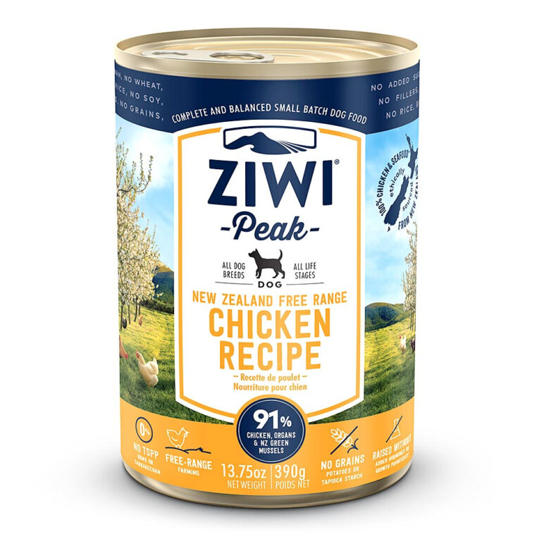 Ziwi Peak - Nassfutter - Canned Dog Food Free-Range Chicken (getreidefrei) Ziwi Peak Canned Dog Food Free-Range Chicken ist ein Nassfutter mit Huhn aus Freilandhaltung für Hunde aller Rassen und Altersstufen. Die Rezeptur besteht aus frischem Fleisch sowie gehaltvollen Innereien vom Huhn und ist reich an Vitaminen und Mineralstoffen. Bieten Sie Ihrem Hund mit diesem Futter eine gesunde Ernährung