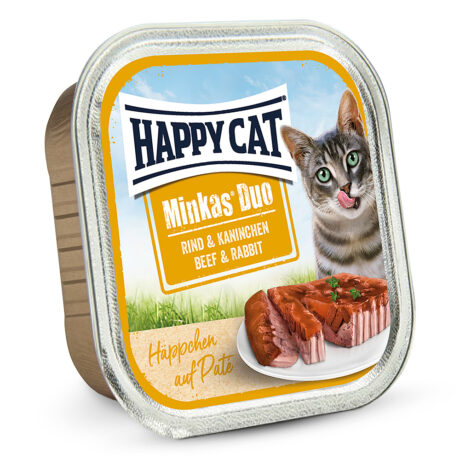 Happy Cat | Duo Paté auf Häppchen Rind & Kaninchen | Minkas | 24 x 100 g