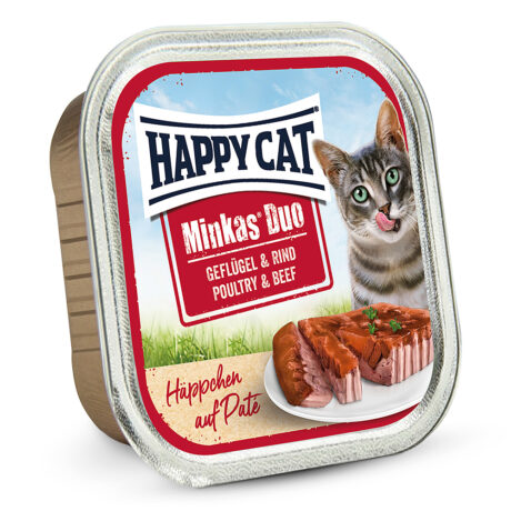 Happy Cat | Duo Paté auf Häppchen Geflügel & Rind | Minkas | 12 x 100 g