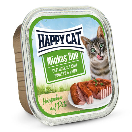 Happy Cat | Duo Paté auf Häppchen Geflügel & Lamm | Minkas | 12 x 100 g