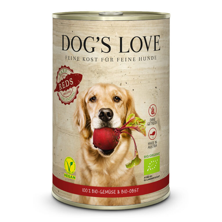 Dog’s Love - Ergänzungsfutter - Bio Reds Vegan mit Gemüse & Obst Bio Reds Vegan mit Gemüse & Obst der Marke Dog’s Love ist ein hochwertiges Ergänzungsfuttermittel für Hunde aller Größen und Altersgruppen. Das Produkt besteht zu 100% aus schonend gegartem Bio-Gemüse und Obst