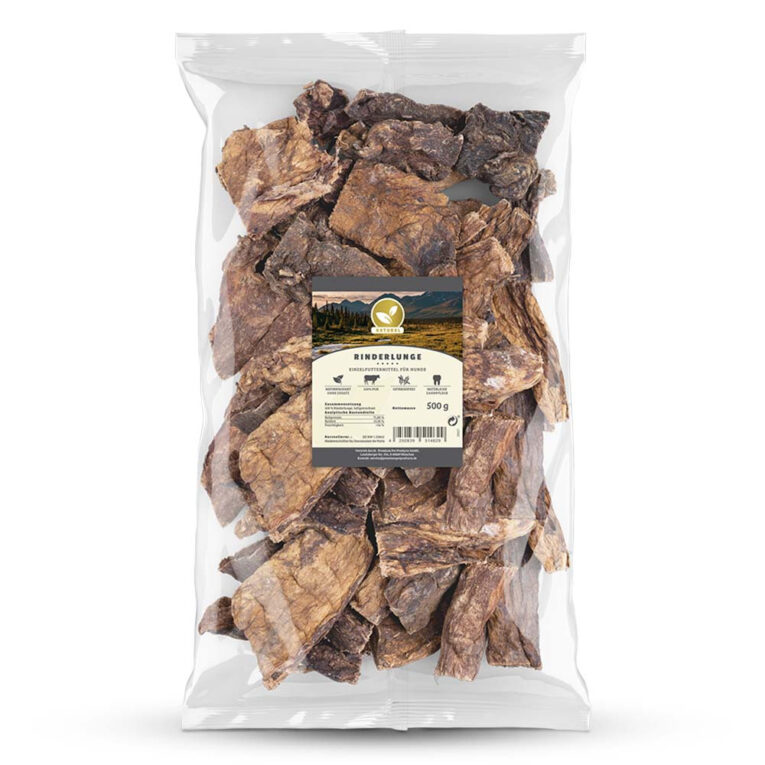 Natural - Kausnack - Rinderlunge Rinderlunge von Natural ist ein schonend luftgetrockneter Kausnack für Ihren Hund. Der fett- und kalorienarme Monoproteinsnack besteht zu 100% aus Rind. Er enthält kein Getreide oder Gluten und ist frei von chemischen Zusätzen sowie künstlichen Farb- und Konservierungsstoffen. Die Rinderlungen enthalten außerdem weder Zucker und Karamell noch Knochenmehle. Die luftgetrocknete Rinderlungen sind nicht nur besonders schmackhaft und fettarm