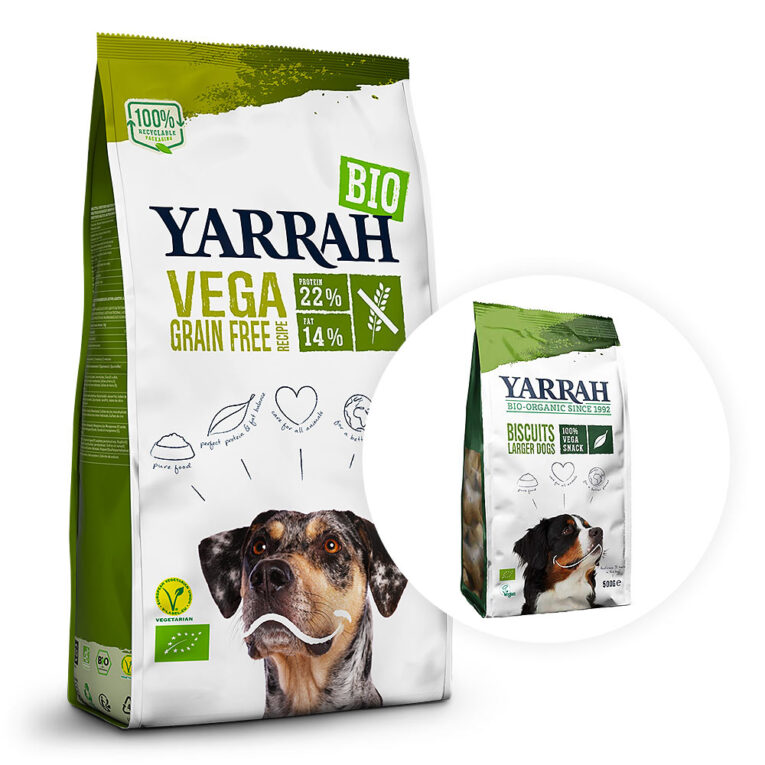 Aktionspaket: 500g Snack geschenkt Entdecken Sie die leckeren vegetarischen Trockenfutter von Yarrah in zwei verschiedenen Geschmäckern. Beim Kauf eines 10 kg Sackes erhalten 500g Vega Biscuits geschenkt dazu. Yarrah Trockenfutter Vegetarisch / Vegan wird ohne tierische Bestandteile und zu 100% aus bio-zertifizierten Zutaten von bekannten Bezugsquellen hergestellt. Das natürliche Trockenfutter von Yarrah ohne Fleisch eignet sich für ausgewachsene Hunde aller Rassen. Yarrah Vega liefert Energie aus Kokosöl sowie wichtige Nährstoffe aus Meeresalgen und Baobab. Bei der Herstellung von Yarrah Hundefutter wird auf künstliche Farb-