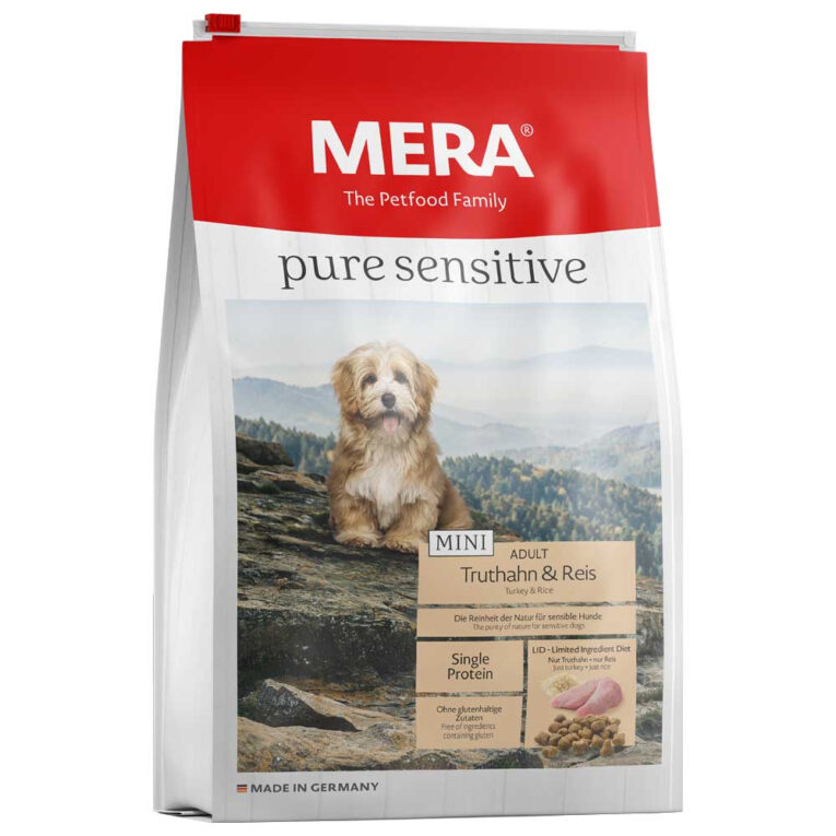 Mera - Trockenfutter - Pure Sensitive Mini Adult Truthahn & Reis Pure Sensitive Mini Adult Truthahn & Reis von Mera ist ein glutenfreies Trockenfutter
