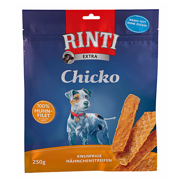 Rinti - Kausnack - Extra Chicko Knusprige Hähnchenstreifen Snacks und kleine Belohnungen zwischendurch gehören für Sie und Ihren Liebling einfach dazu - deshalb ist es umso wichtiger