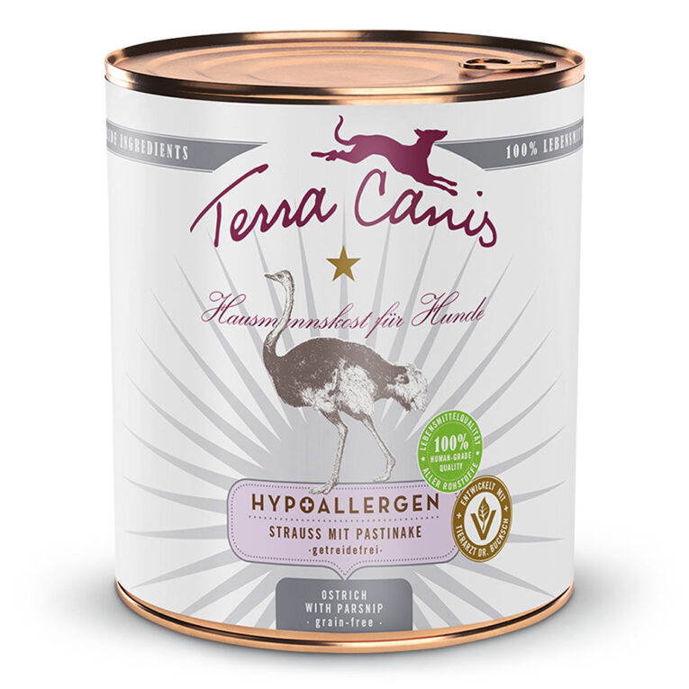 Terra Canis Hypoallergen - Nassfutter - Strauss mit Pastinake 400 g Ernährungsempfindliche Hunde benötigen oftmals ein alternatives Hundefutter